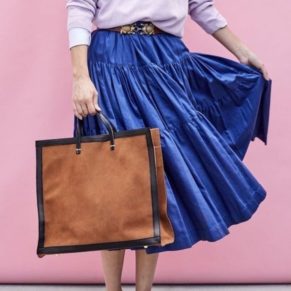 Clare V. Cognac Perf Suede with Black Neptune Border Simple Tote NWT Shoulder